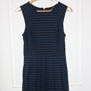 Medium Pleated Black and Blue Striped Dress